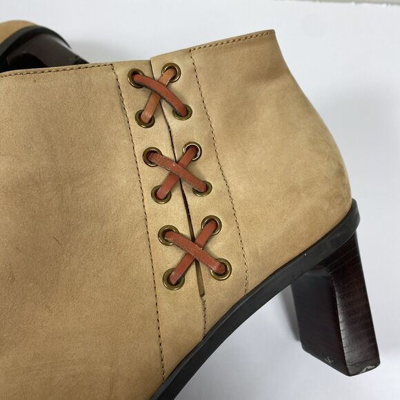 Vintage 90s Y2K Tan Square Toe Leather Heel Ankle Boots Sz 8.5 Western Hippie - Picture 4 of 9